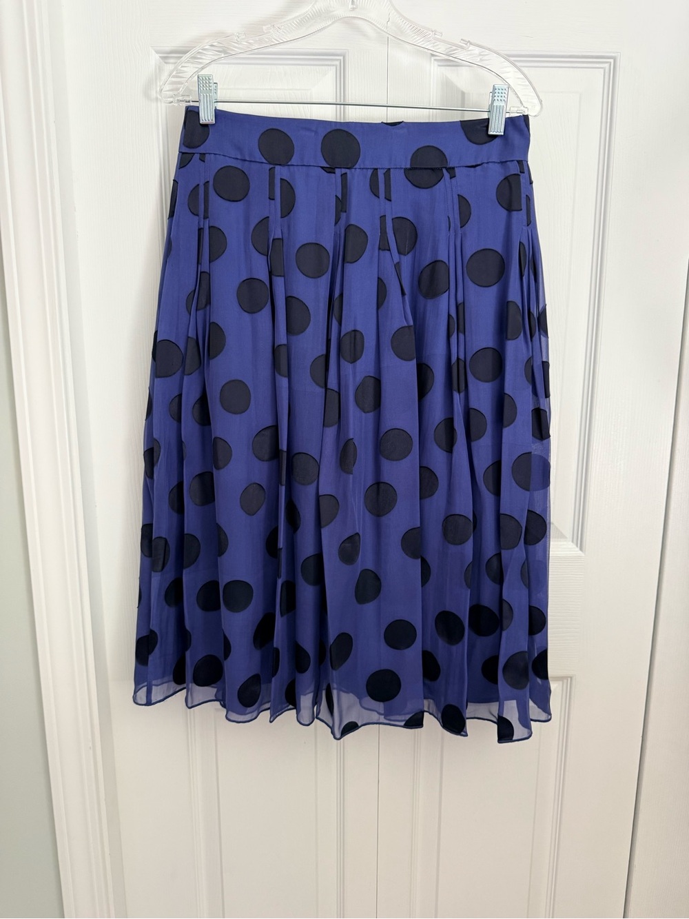 J. Peterman Women’s Silk Blend Polka Dot Pleated Midi Skirt Blue Navy Size 10